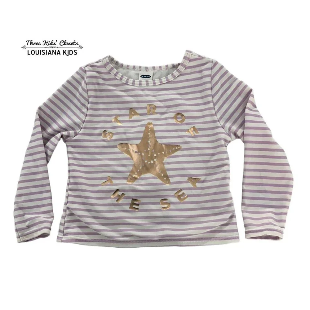 Old Navy 12-18m Lavender Striped Starfish Swim Rashguard Shirt